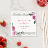 Chic Pink Floral & Silver Dots Monogram Wedding Serviette (Beispiel)