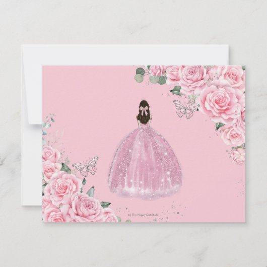 Chic Pink Floral Silver Quinceanera 16 . Geburtsta Save The Date (Rückseite)