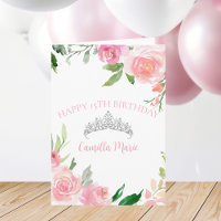 Chic Pink Floral Silver Tiara Quinceañera Geburtst