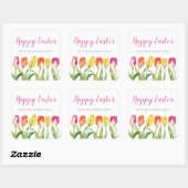 Chic Pink Floral Tulips Happy Oaster Quadratischer Aufkleber (Blatt)