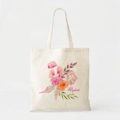 Chic Pink Floral Wasserfarbe Personalisiert Name Tragetasche (Vorne)