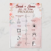 Chic Pink Floral Wedding Programm (Vorderseite)