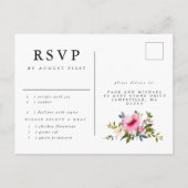 Chic Pink Floral Wedding RSVP Postcard Einladungspostkarte (Rückseite)