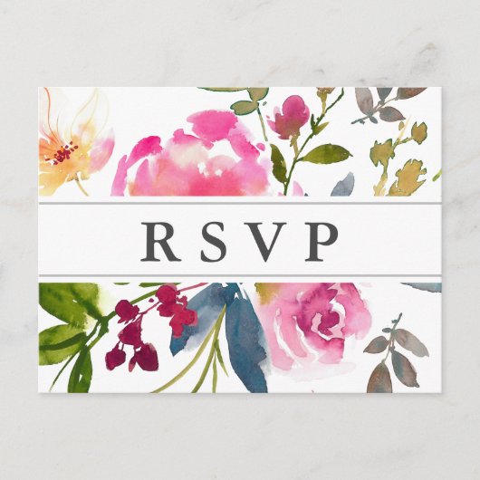 Chic Pink Floral Wedding RSVP Postcard Einladungspostkarte (Vorderseite)