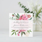 Chic Pink Floral White Wedding Einladung (Stehend Vorderseite)