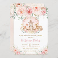 Chic Pink Floral Woodland Animals Girl Baby Dusche