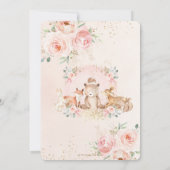 Chic Pink Floral Woodland Animals Girl Baby Dusche Einladung (Rückseite)