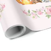 Chic Pink Floral Woodland Baby Dusche 1. Geburtsta Geschenkpapier (Rolleneckpunkt)