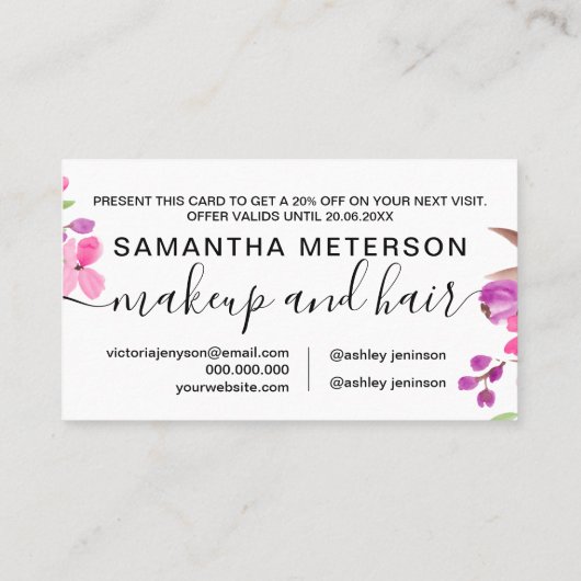 Chic pink florale Aquarell Bouquet Rabatt (Rückseite)