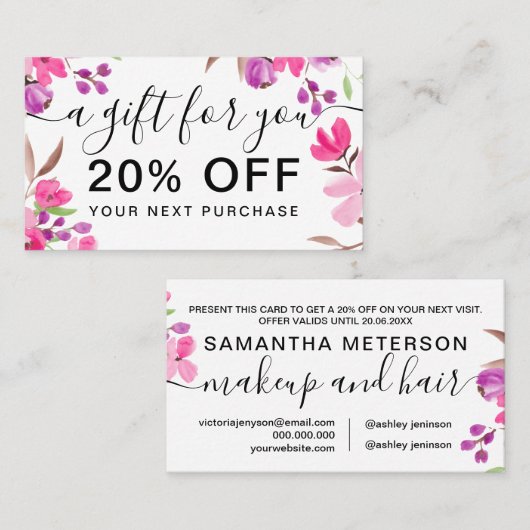 Chic pink florale Aquarell Bouquet Rabatt (Vorne/Hinten)