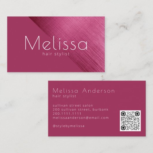Chic Pink Foil QR Code Visitenkarte (Vorne/Hinten)