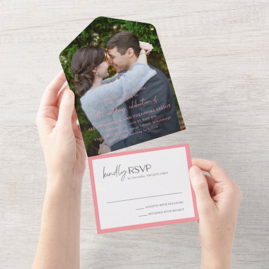 Chic Pink Foto Moderne Hochzeit All In One Einladung (Abreißen)