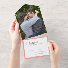 Chic Pink Foto Moderne Hochzeit All In One Einladung