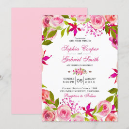 Chic Pink Fuchsia Rose Botanische Blumenhochzeit Einladung