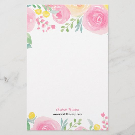 Chic pink gelb lockere blumenfarbene Blume Briefpapier (Vorderseite)