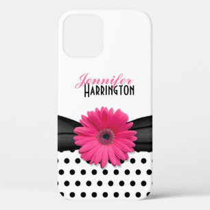 Chic Pink Gerbera Daisy Polka Dot iPhone 12 Hülle