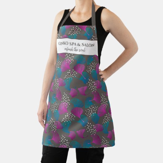 Chic Pink Ginkgo Leaf Print Custom Salon Wellness- Schürze (InSitu)