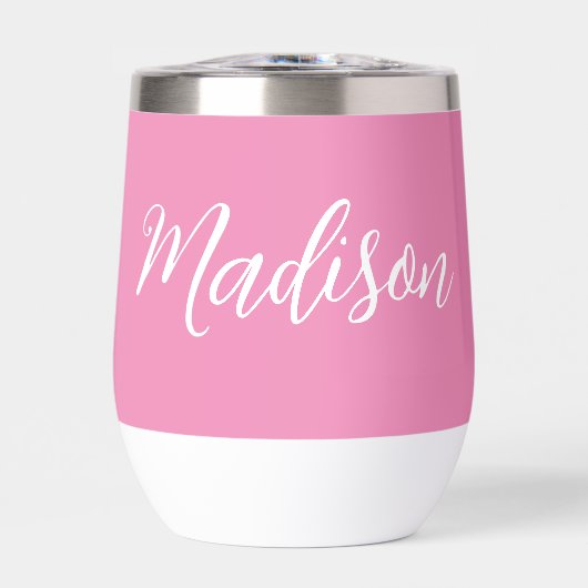 Chic Pink Girls Name White Script Personalisiert (Vorderseite)