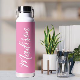 Chic Pink Girls Name White Script Personalisiert Trinkflasche