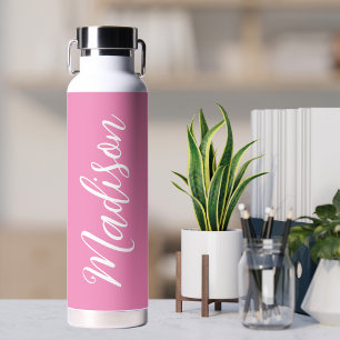 Chic Pink Girls Name White Script Personalisiert Trinkflasche