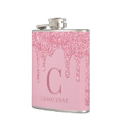 Chic Pink Glitter Glanz Tropfen Monogramm Flachmann (Links)