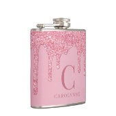 Chic Pink Glitter Glanz Tropfen Monogramm Flachmann (Rechts)