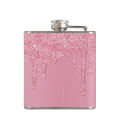 Chic Pink Glitter Glanz Tropfen Monogramm Flachmann (Rückseite)