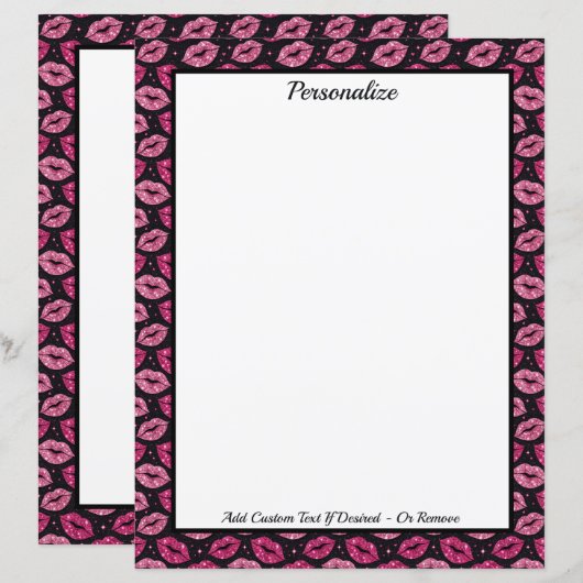 Chic Pink Glitter Lips on Black Personalized (Vorne/Hinten)