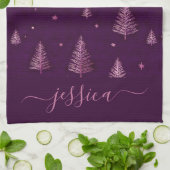 Chic pink glitter purple christmas trees name geschirrtuch (Gefaltet)
