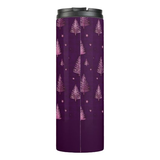 Chic pink glitter purple christmas trees name thermosbecher (Rückseite)