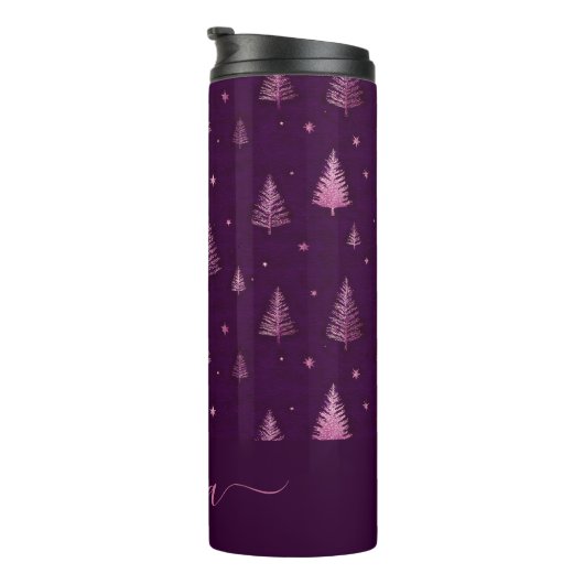 Chic pink glitter purple christmas trees name thermosbecher (Nach rechts gedreht)