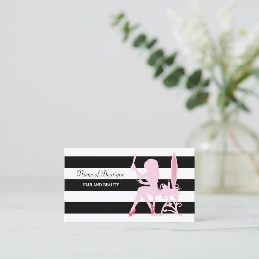 Chic Pink Glitz Girl Black Stripes Boutique Visitenkarte (Stehend Vorderseite)