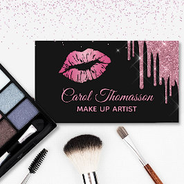 Chic Pink Glitzer and Lips Business Card Visitenkarte