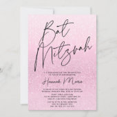 Chic Pink Glitzer Bat Mitzvah Einladung (Vorderseite)