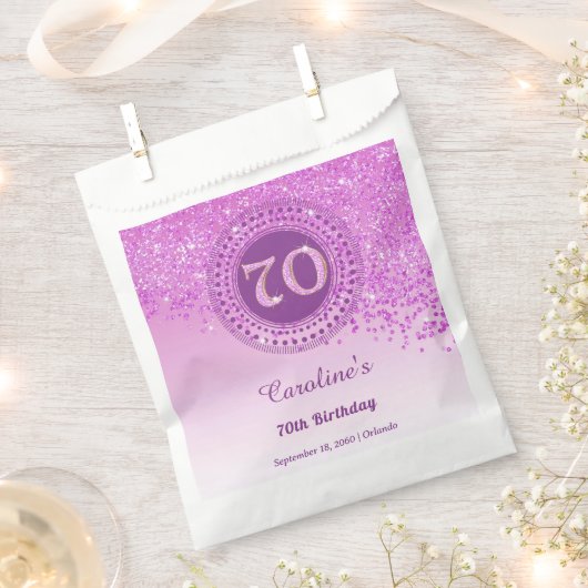 Chic Pink Glitzer & Dotted Frame 70. Geburtstag Geschenktütchen (Ausgeschnitten)