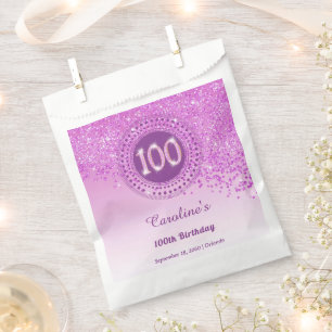 Chic Pink Glitzer & Dotted Rahmen 100. Geburtstag Geschenktütchen