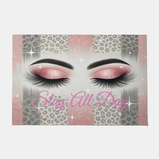 Chic Pink Glitzer Eyelashes Fußmatte (Vorderseite)