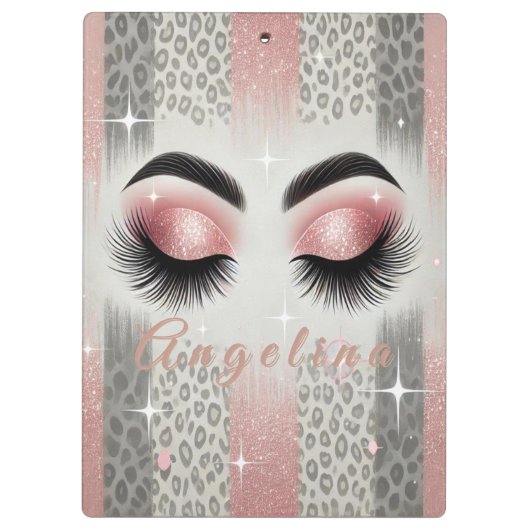 Chic Pink Glitzer Eyelashes Klemmbrett (Rückseite)