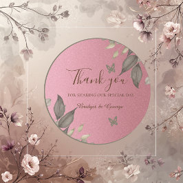 Chic Pink Glitzer Foliage Wedage danke Runder Aufkleber