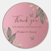 Chic Pink Glitzer Foliage Wedage danke Runder Aufkleber (Vorderseite)