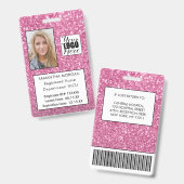 Chic Pink Glitzer Foto Logo Mitarbeiter-ID Ausweis (Vorder- & Rückseite)