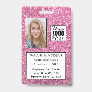 Chic Pink Glitzer Foto Logo Mitarbeiter-ID Ausweis