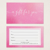 Chic Pink Glitzer Geschenkgutschein (Vorne & Hinten)