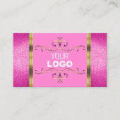 Chic Pink Glitzer Gold Border Ornamental mit Logo Visitenkarte (Vorderseite)