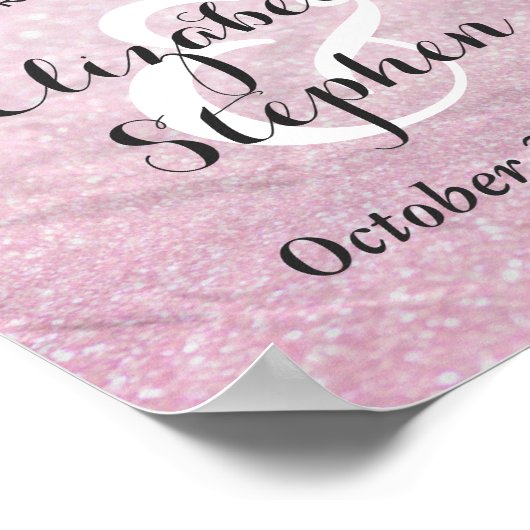 Chic Pink Glitzer Gold Floral Wedding Sign Poster (Ecke)
