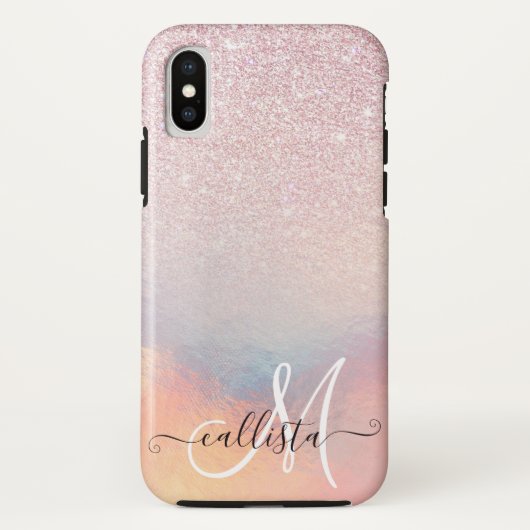Chic Pink Glitzer Iridescent Holographic Gradient Case-Mate iPhone Hülle (Rückseite)