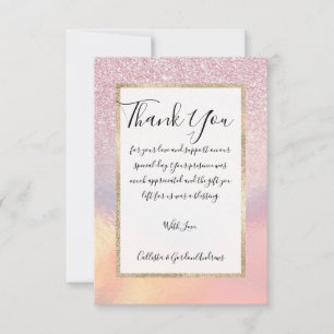 Chic Pink Glitzer Iridescent Holographic Gradient Dankeskarte