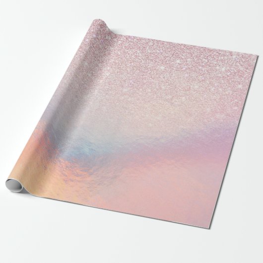 Chic Pink Glitzer Iridescent Holographic Gradient Geschenkpapier (Ungerollt)
