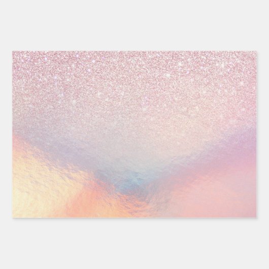 Chic Pink Glitzer Iridescent Holographic Gradient Geschenkpapier Set (Vorderseite 2)