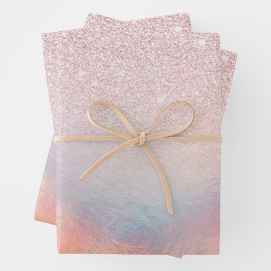 Chic Pink Glitzer Iridescent Holographic Gradient Geschenkpapier Set (Beispiel)